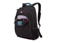 Рюкзак SWISSGEAR, черный/бирюзовый, фьюжн/2 мм рипстоп, 32x15x46 см, 22 л