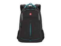 Рюкзак SWISSGEAR, черный/бирюзовый, фьюжн/2 мм рипстоп, 32x15x46 см, 22 л
